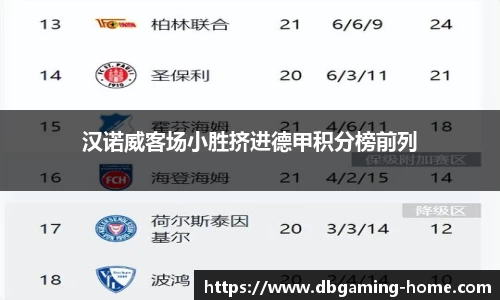 汉诺威客场小胜挤进德甲积分榜前列